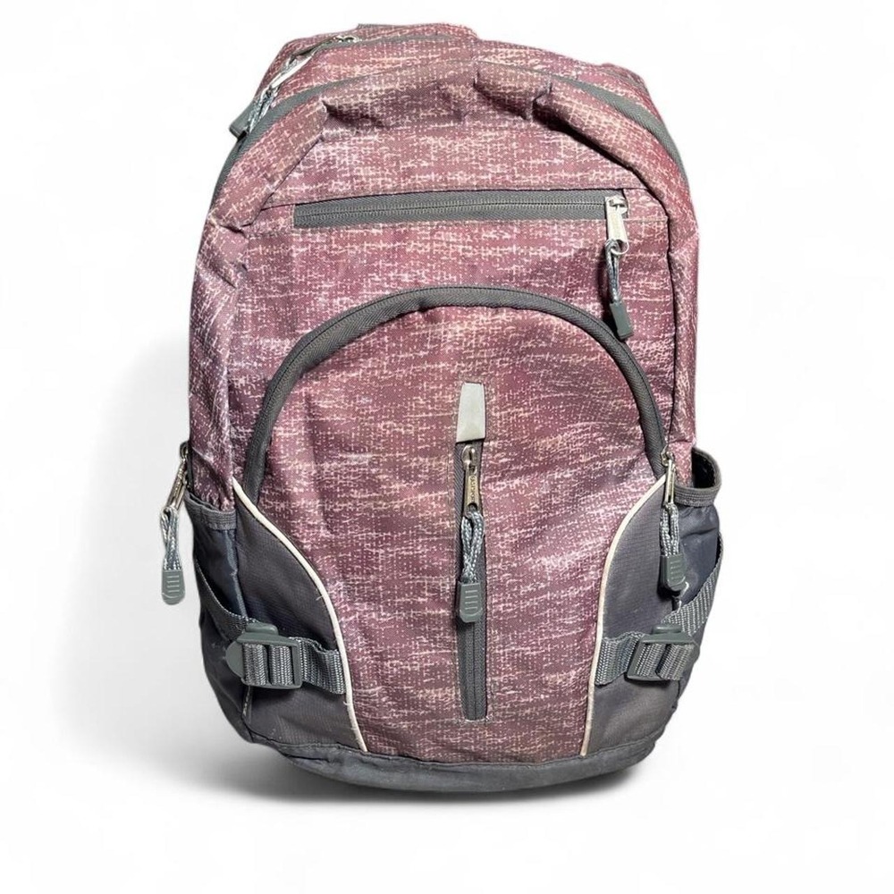 Eastsport Multi-Compartment Backpack Burgundy Grey Textured School Travel Bag